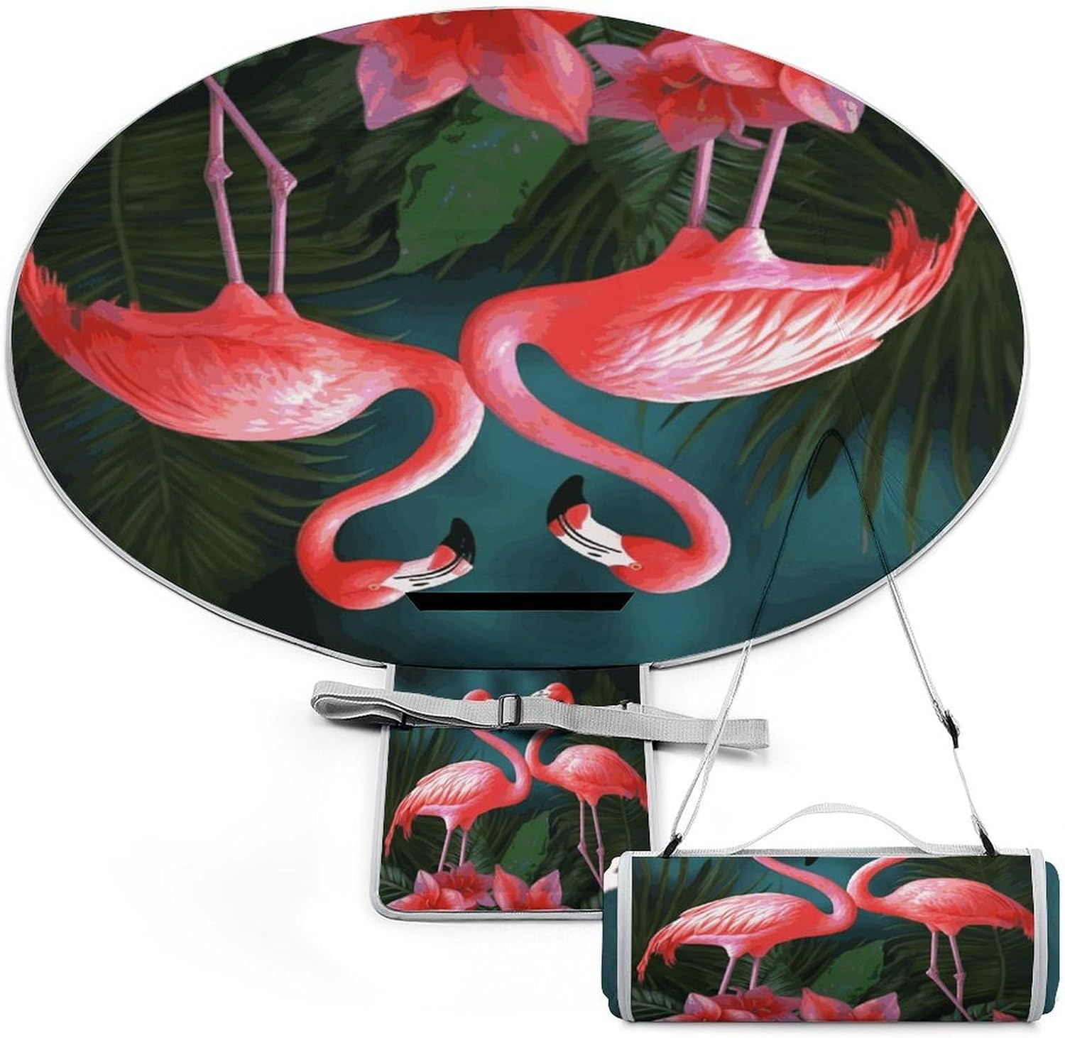 Flamingo Flowers Picnic Mat Lightweight Waterproof Picnic Blankets Extra Large Picnic Outdoor Blankets Foldable Sandproof Beach Blanket for Park Beach Camping Courtyard 58.3''x58.3''