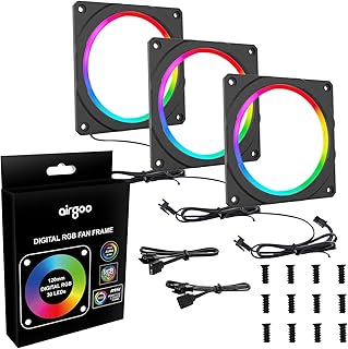 Addressable RGB Fan Halo, Airgoo 3 Packs Rainbow Fan Frame for 120mm Noctua PWM Fans, Compatible with 5V 3-pin ARGB Aura SYNC, Gigabyte RGB Fusion, MSI Mystic Light Sync M/B, Add Lighting to PC Fans