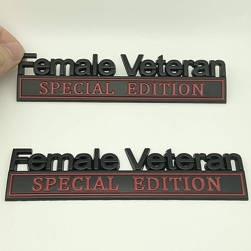 Paquete de 2 emblemas de automóvil de veterana para mujer, edición especial, letras 3D, insignias laterales para guardabarros, calcomanías militares