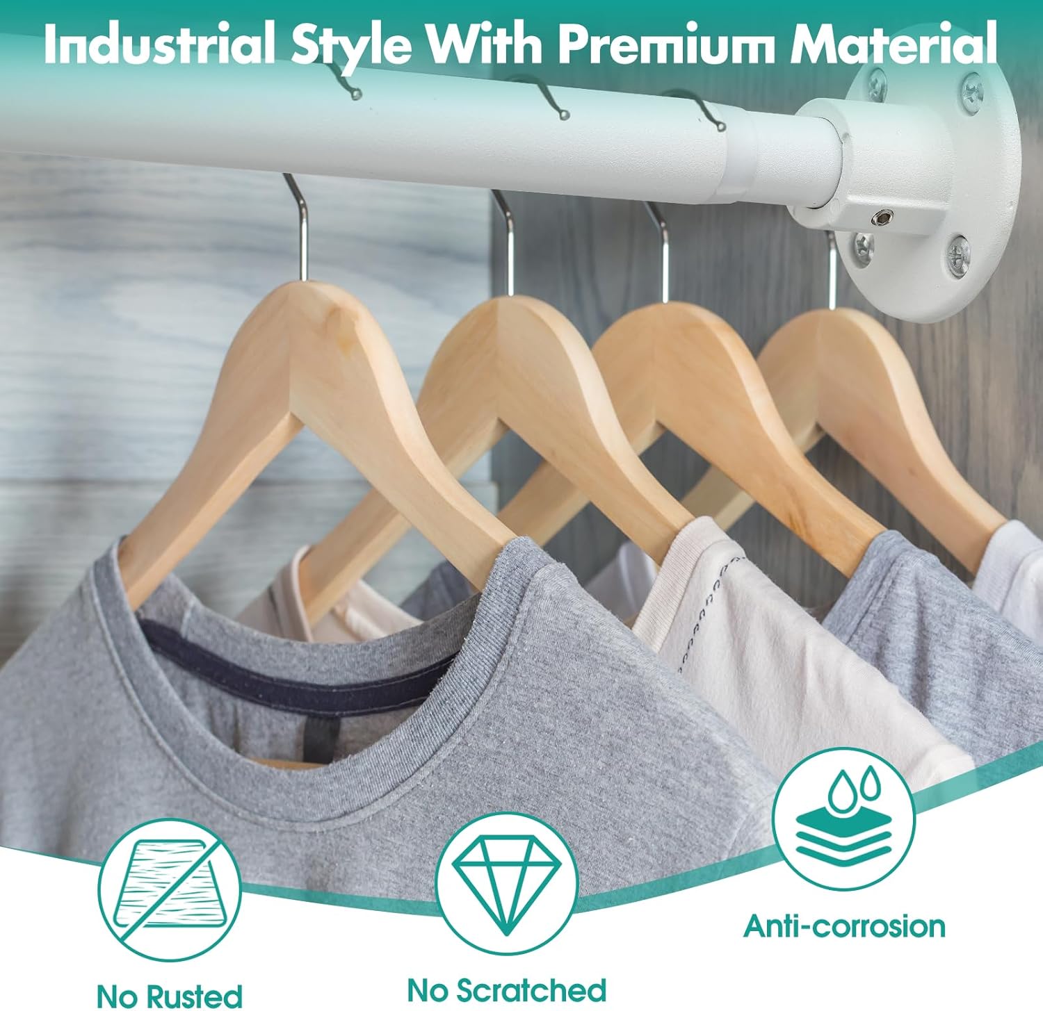Closet Rod for Hanging Clothes, Tension Rod for Closet 28-78 Inch, Adjustable Closet Hanging Rod Industrial Matte White Closet Poles for Wardrobes