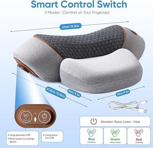 Miniatura 7 de Almohada masajeadora de cuello, masajeador de cuello 4 en 1 con masaje térmico y estiramiento para aliviar el dolor, aumentar la circulación y
