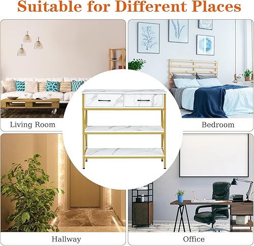 Miniatura 7 de Kinbor Mesa consola para entrada mesa de vestíbulo decorativa de 3 niveles con 2 cajones y estantes de almacenamiento mesa de sofá estrecha con