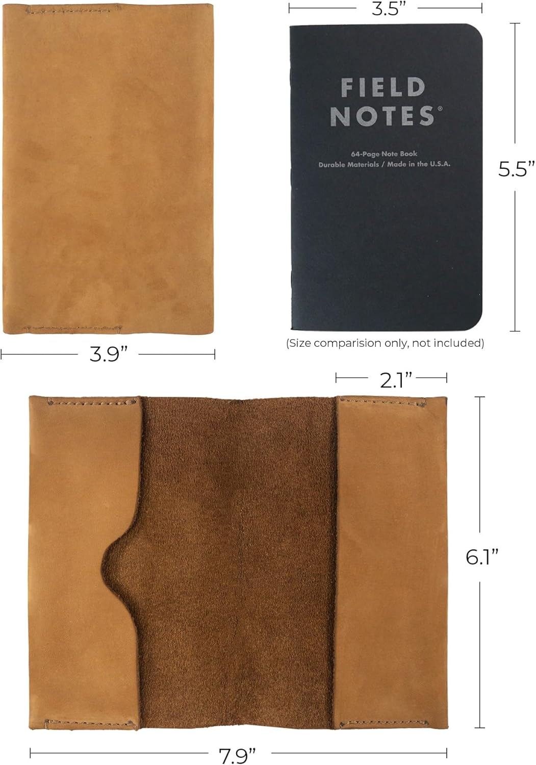 Hide & Drink, Pocket-Sized Memo Books Cover Compatible with Field Notes (3.5 x 5.5 in.) Journal Case with Card Slot, Refillable Travelers Notebook, Full Grain Leather, Handmade, Old Tobacco