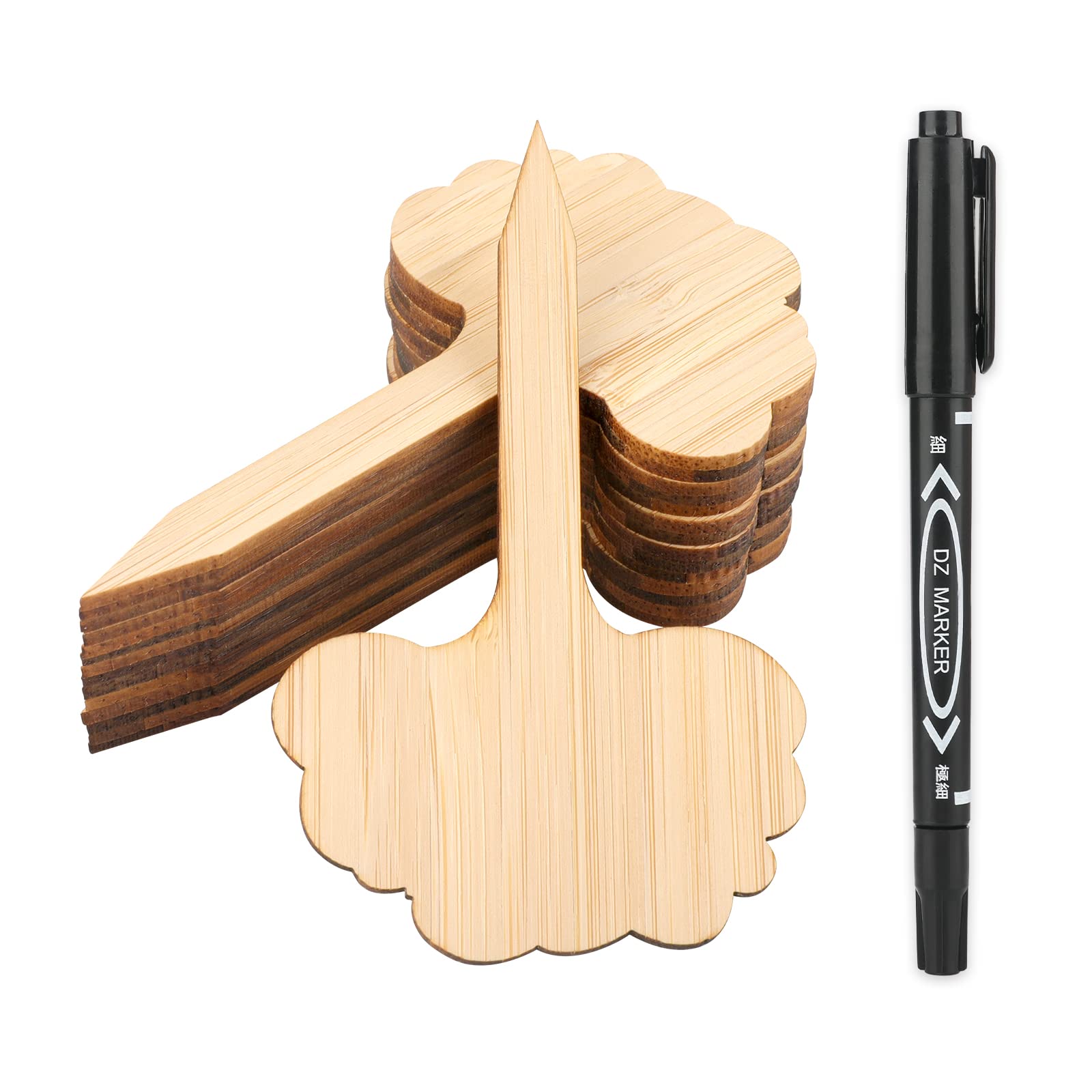 KINGLAKE 30 Stück Pflanzenschilder Pflanzenstecker zum beschriften, Kräuterschilder mit Marker, Gartenschilder für Draussen Wetterfest, Baumform Schilder pflanzen beschriftung Bambus(10 x 6 cm)