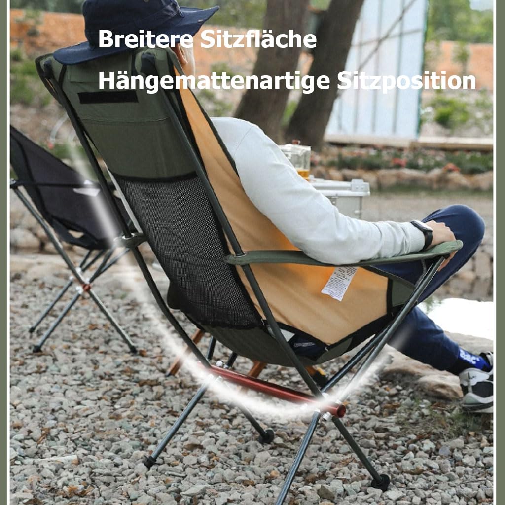 Campingstuhl Faltbar mit hoher Rückenlehne, Outdoor Klappstuhl Camping mit Armlehne & Becherhalter, Leicht Fischerstuhl für Camping Angeln Festival Strand