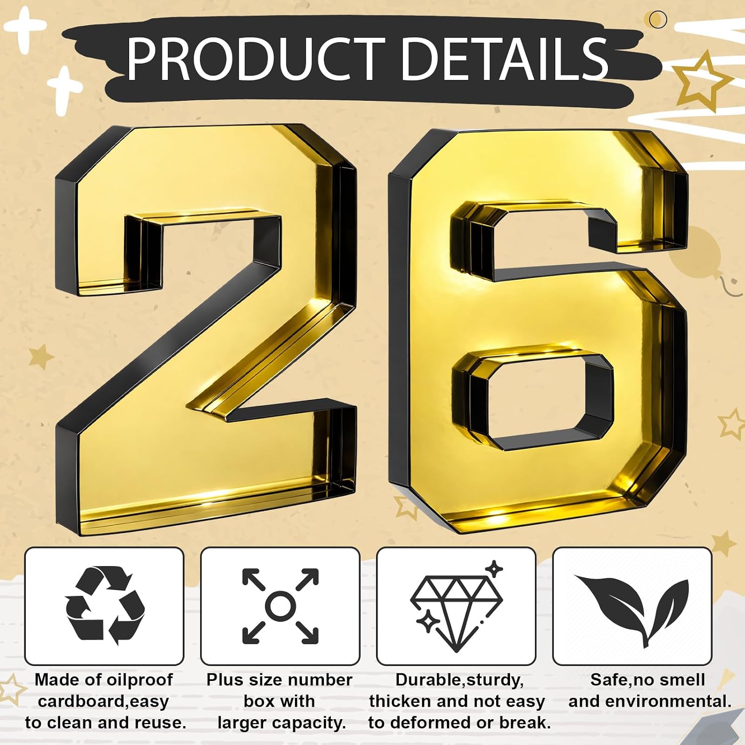2 Pcs 10" 26 Cardboard Charcuterie Numbers Fillable Graduation Board Number Large Fillable Numbers 2026 Letters Trays for Food Chocolate Candy School Congrats Grad Party Supplies(Black Gold)