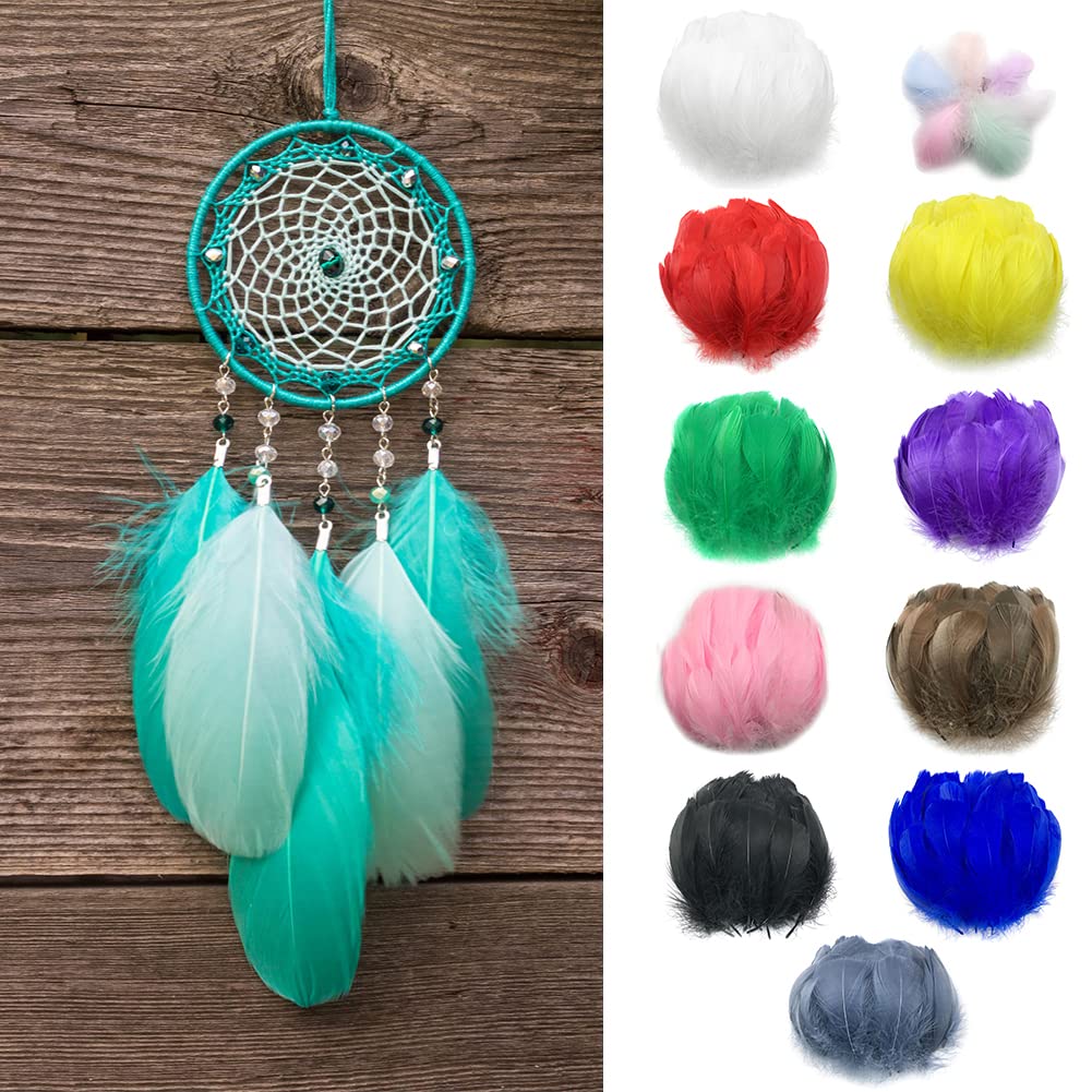 200 Plumes Colorées Naturelles En Vrac - Idéales Pour DIY, Déco, Bijoux, Chapeaux Et Déco D'intérieur (Vert) - Lot De 200 Pièces - 3