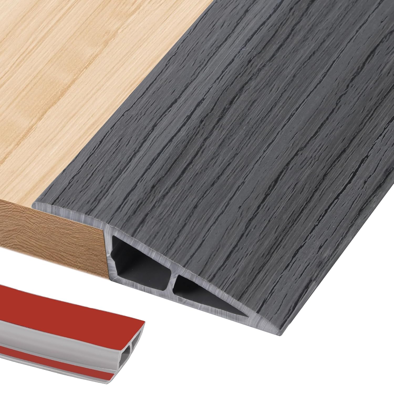 1.2M PVC Rubber Wheelchair Ramp Self Adhesive,Threshold Reducer,Door Floor Threshold Transition Strip,Butt Up Threshold-Moldings Trim for Doorways Carpet Floor Tile Edge(1cm,Dark Grey Wood Grain) — image 1