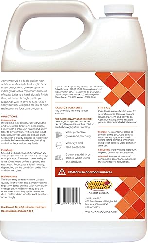 Miniatura 5 de Jani-Source Acryliwax 25 - Cera de piso comercial de alto brillo y acabado de suelo, 1 galón..