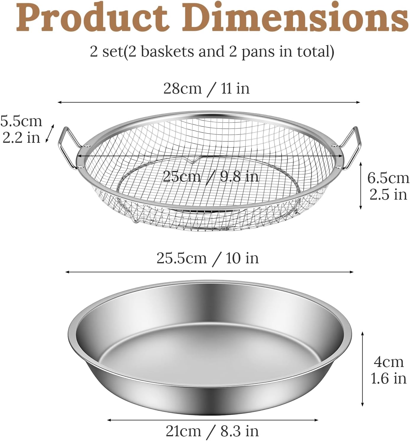 2-Set Kitchen Oil Filter Tray, Stainless Steel Air Fryer Mesh Pan