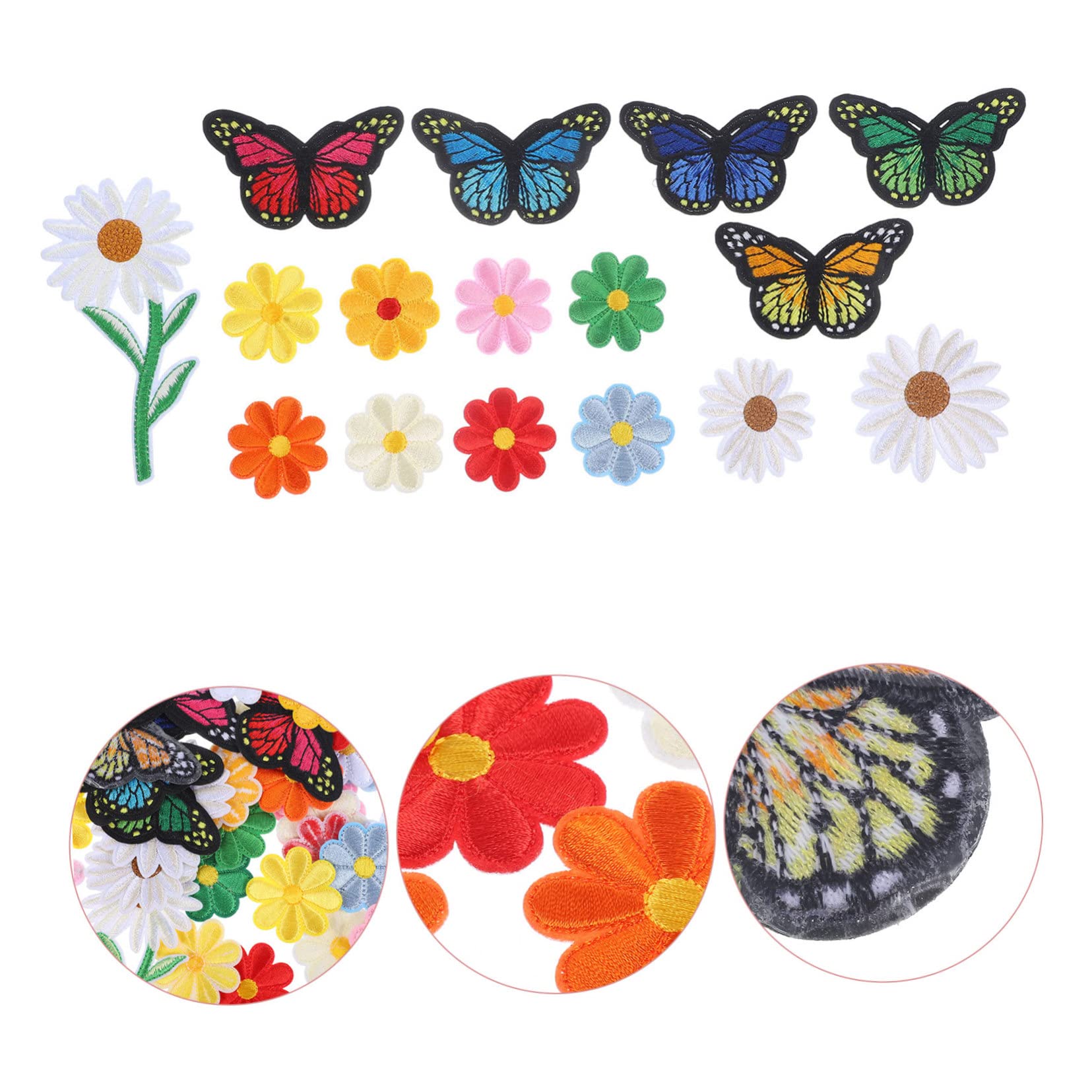 STOBOK 195stücke Teiliges Bügelfreundlicher Gestickter Applikations-patches Bunten Schmetterlings Und Blumen-motiven Für Kleidung Rucksäcke Und -projekte