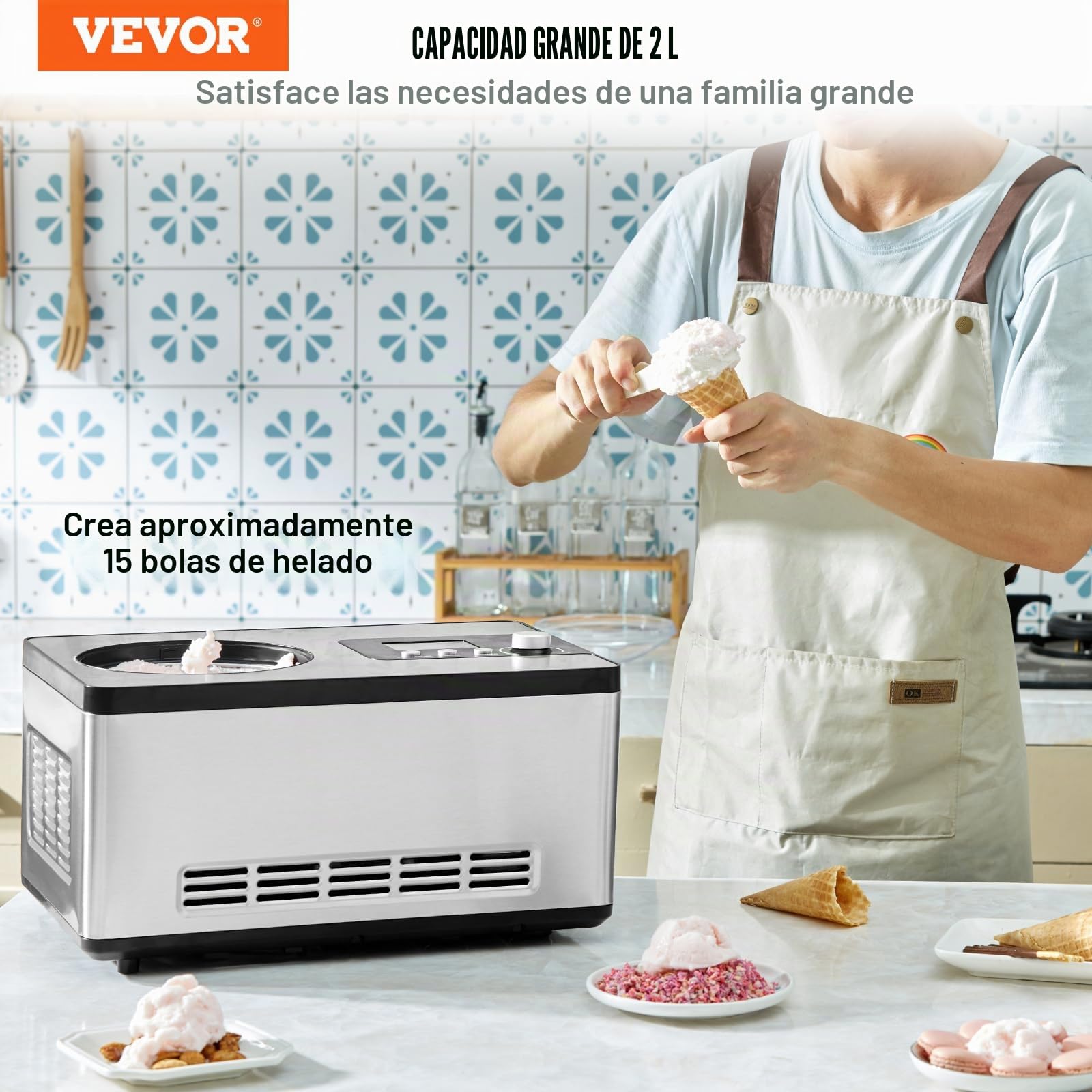 VEVOR Máquina Automática para Hacer Helados 2 L Heladera Profesional 180 W Máquina para Hacer Helados Eléctrica Pantalla LCD Preparación Rápida sin precongelación para Hacer Sorbetes de Yogur Helado