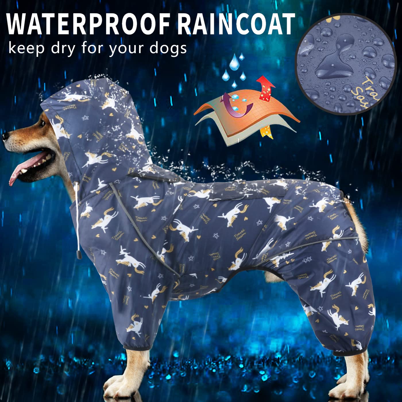 Idepet Regenmantel für Hunde Regenjacke Hund Winddicht Wasserdicht Hundamantel mit Kapuze für kleine und mittelgroße Hunde Regenschutz
