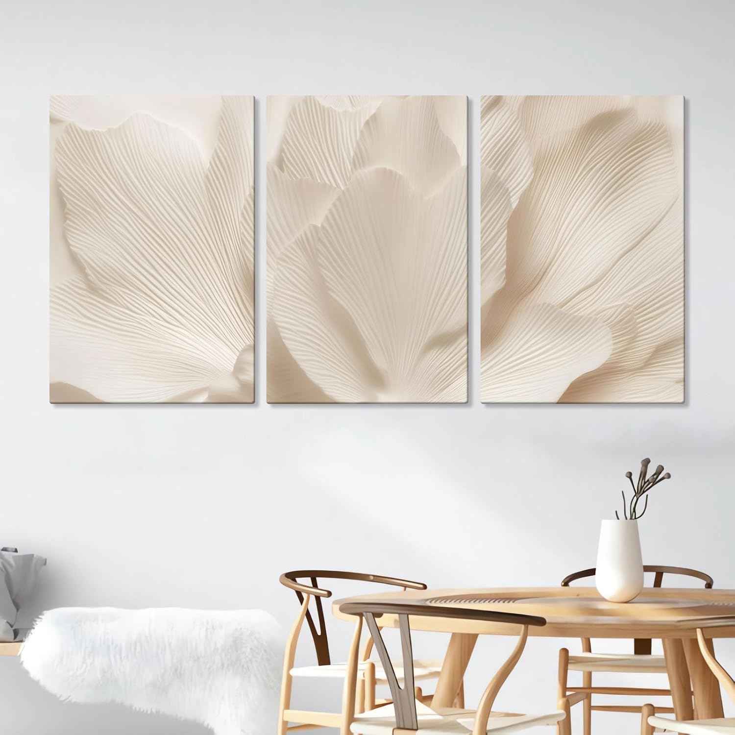 Hunanies Botanical Wall Art, Beige Flower Canvas Prints, Abstract Floral Posters, Modern Wall Decor, Unframed Flower Posters Artwork for Wall, Home Wall Decor (16" x 24" x 3 pcs)