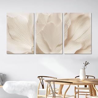 Hunanies Botanical Wall Art, Beige Flower Canvas Prints, Abstract Floral Posters, Modern Wall Decor, Unframed Flower Posters Artwork for Wall, Home Wall Decor (16" x 24" x 3 pcs)