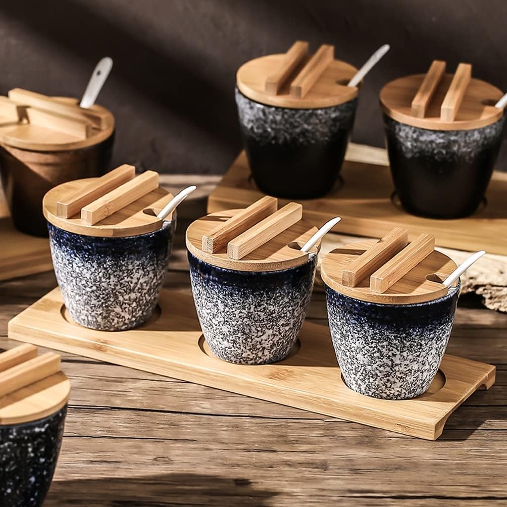 Se Jars Ceic Seasoning Jar Set Combinat with Spoon Cover Japanese Retro Box Bottle Condiment Salt Chili Oil Containers