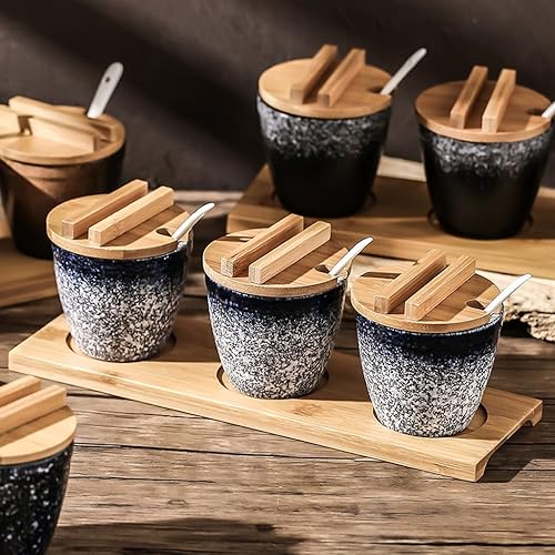Miniatura 6 de Spice Jars Ceramic Seasoning Jar Set Combination with Spoon Cover Japanese Retro Seasoning Box Bottle Condiment Salt Jar Chili Oil Jar Seasoning