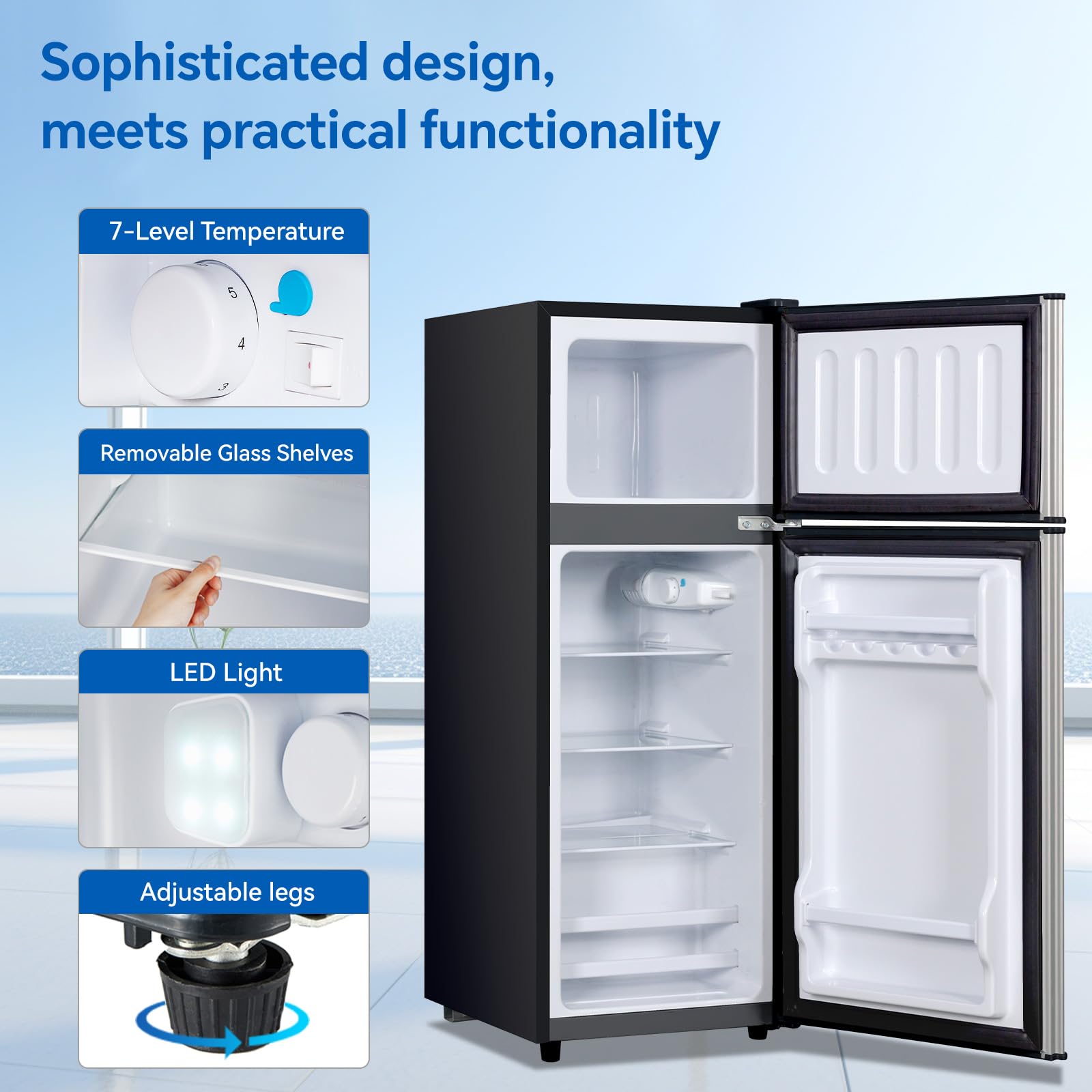 DRIXNO Mini Fridge with Freezer Silver 4.0 Cu.ft Apartment Size Refrigerator Compact Small for Bedroom, Office, Dorm, RV, with Adjustable Mechanical Thermostat Double-Door Design on Fridge.com