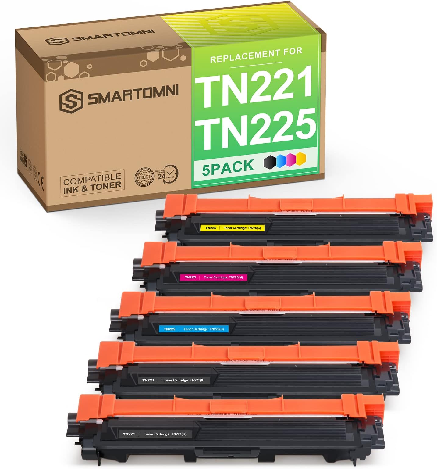Compatible Toner Cartridge Replacement for Brother TN221 TN225 (5-Pack KCMY) use with HL-3140cw HL-3170cdw HL-3180cdw MFC-9130cw MFC-9330cdw MFC-9340cdw Printer