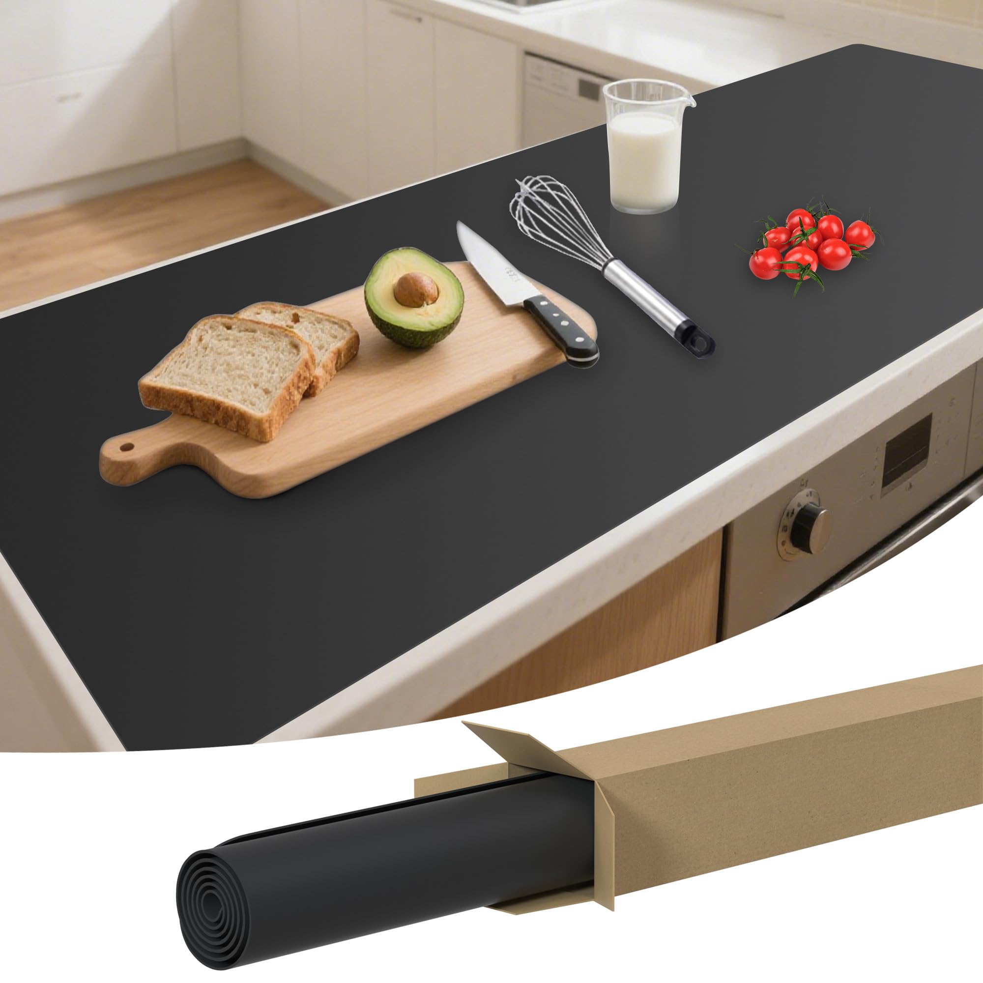 ​​SOSMAR Large Silicone Mats for Worktops 120x60x0.2cm, Heat Resistant Waterproof Nonstick Kitchen Counter Protector, Non-Slip Silicone Sheet for Resin, Craft Painting, Dining Table Placemat - Black​