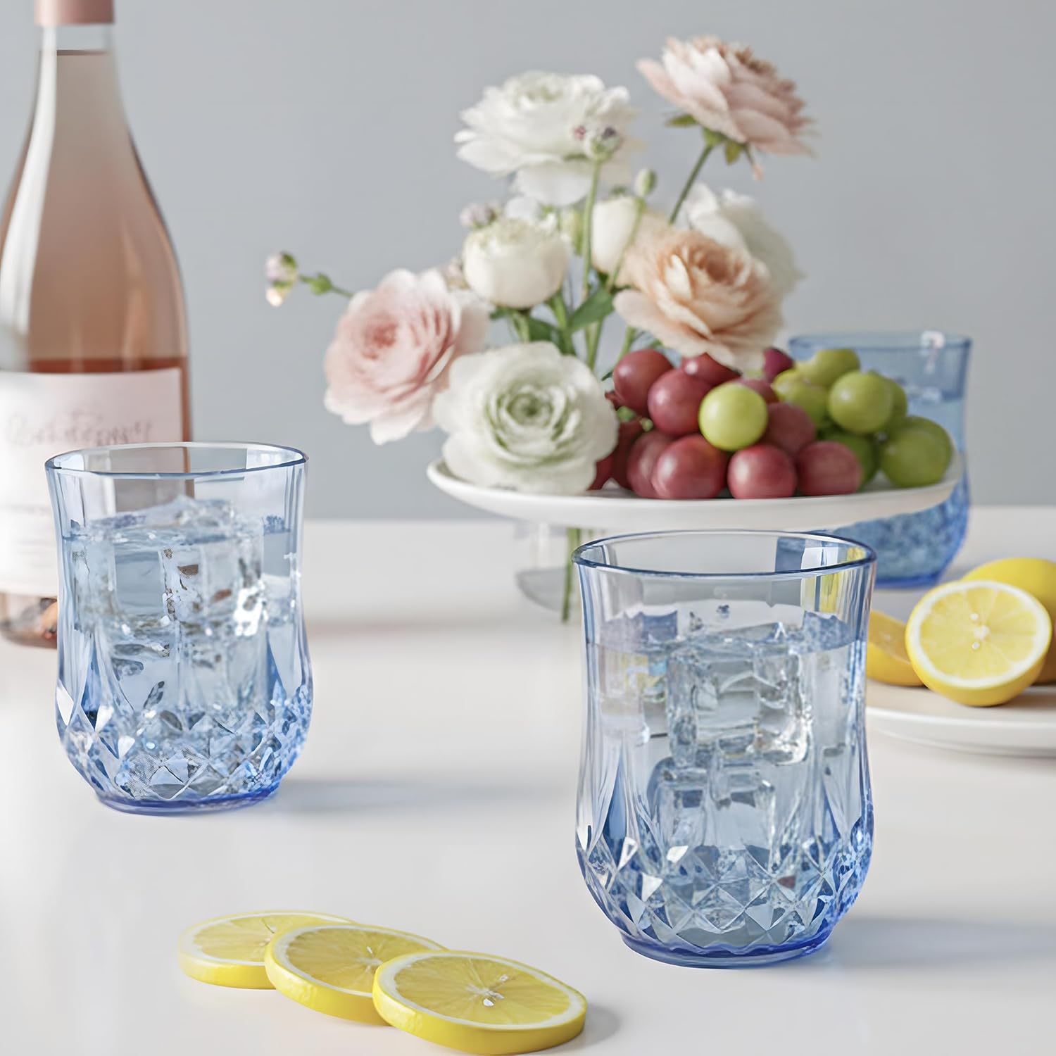 Stemless Wine Glasses, Plastic Reusable Cups Vintage Drinking Glasses Tumblers, Valentine’s Day Gifts for Couples, for Whisky, Beer, Juice, Beverages, Cocktai (24, Blue) - Image 6