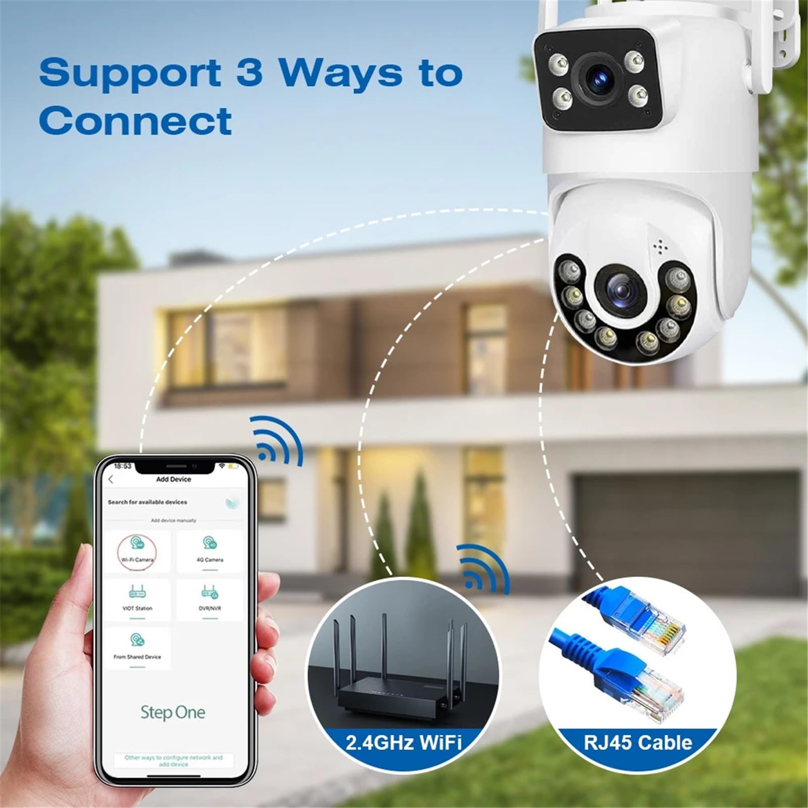Telecamera di sorveglianza Esterna Wireless PTZ Wi-Fi con Doppio Obiettivo 4K da 6 MP, rilevamento Automatico dell'uomo, Schermo(ADD 32G)
