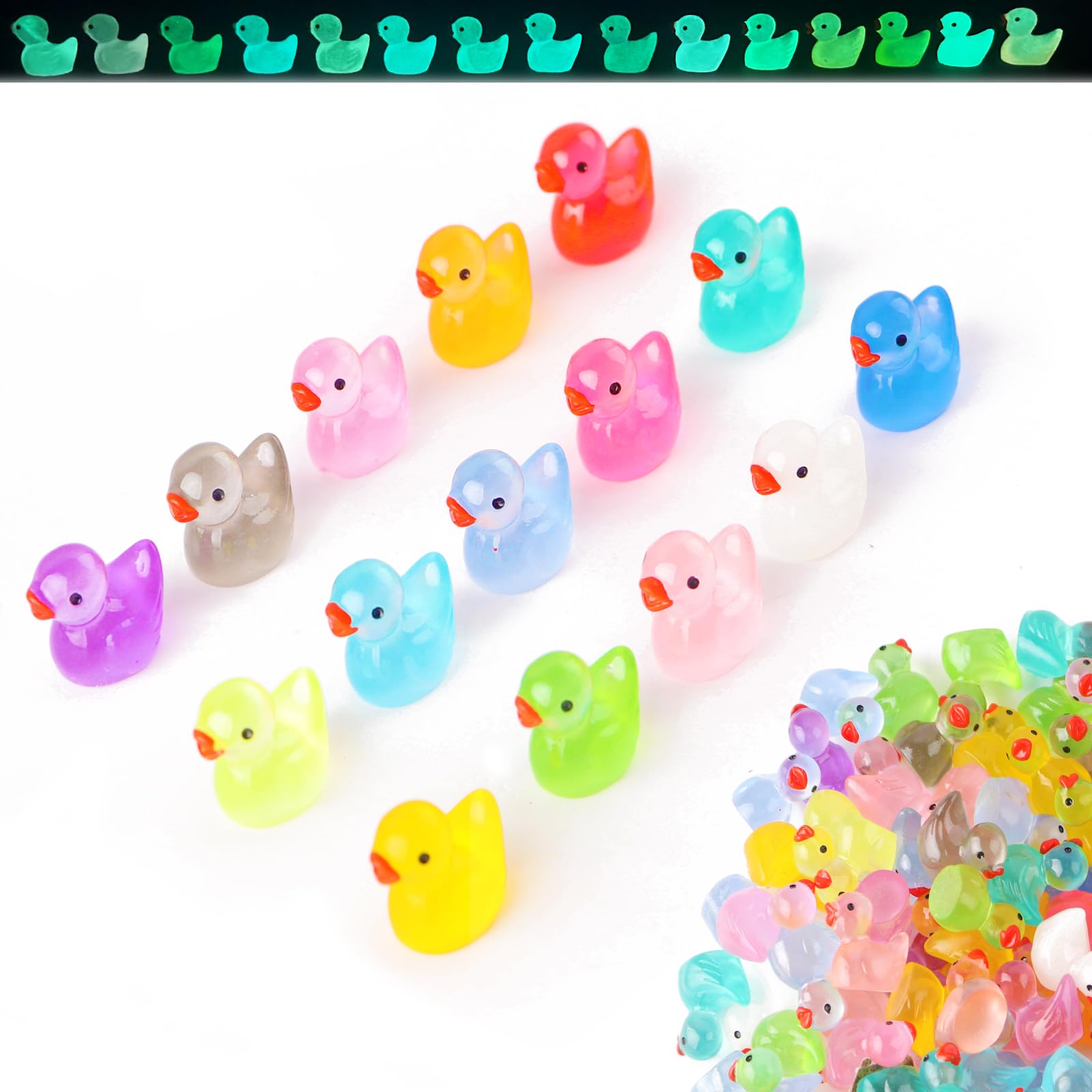 Hwsyin 200 Mini Enten Bunt,Mini Leuchtende Harz Enten,15 Farben Miniatur Ducks Mini Harz Ente für Miniatur Garten Aquarium Landschaft Puppenhaus Topfdekorationen Miniaturgarten DIY Handwerk (A)