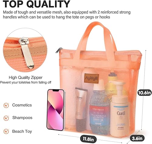 Miniatura 2 de 1 bolsa portátil de malla para ducha de secado rápido, organizador de baño para viajes y natación con cremallera (polvo coral)