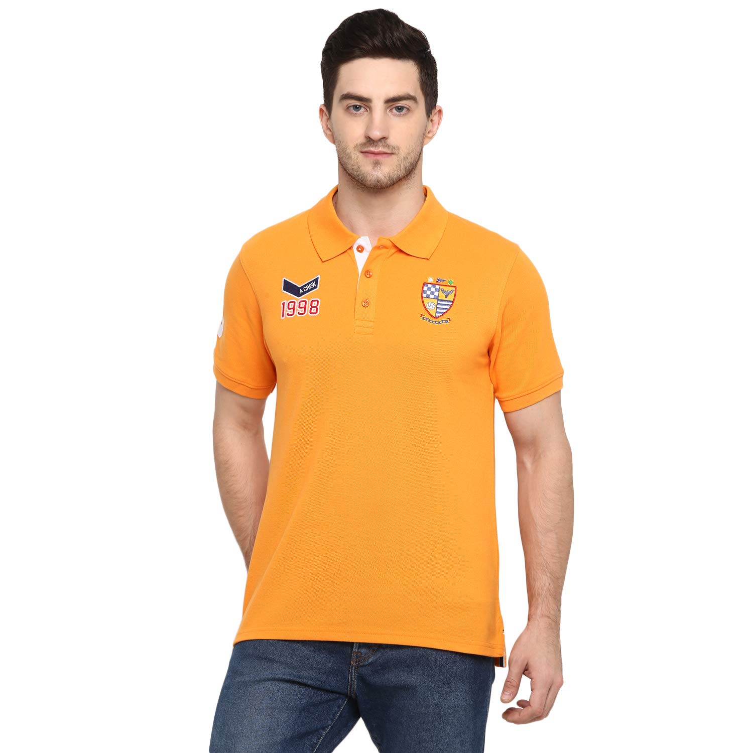 AMERICAN CREWCottonPoly Solid Polo T-Shirt with No.3 Applique for Men (AC284)