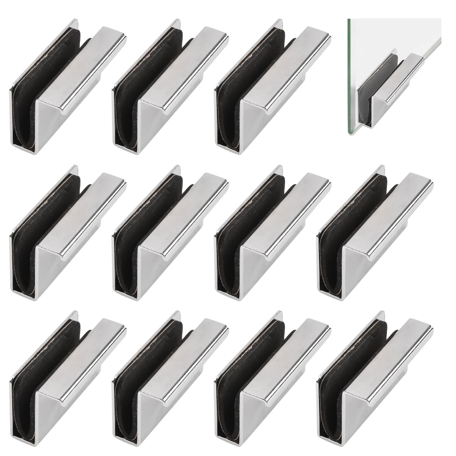 UFURMATE 12Pcs Glass Finger Edge Pull Cabinet Finger Pull Handle Glass Door Clips Cabinet Latch Clamp Concealed Handle for Display Glasscase Door (Silver) — image 1