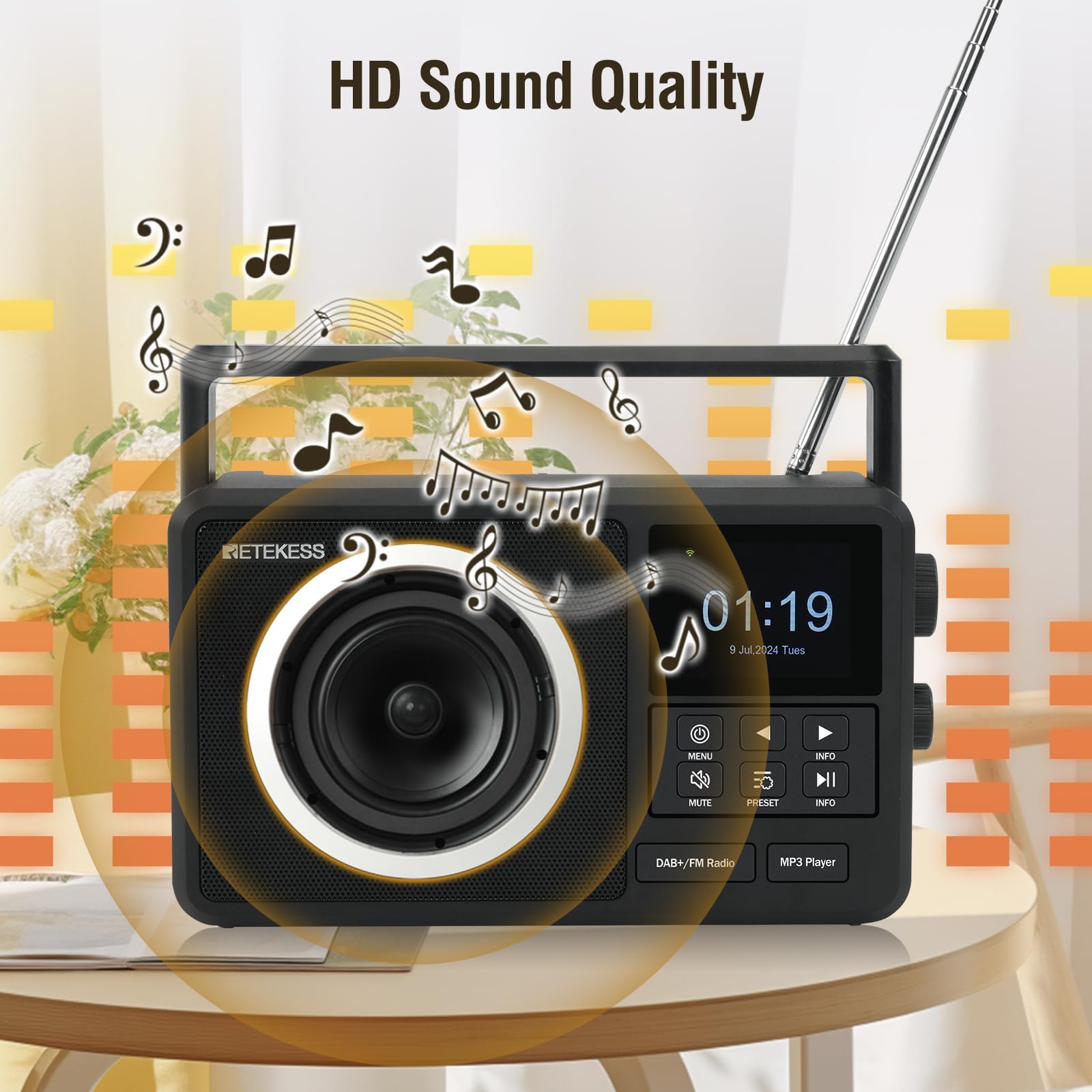 Retekess TR640 Radio Internet Portatile Digitale DAB FM con Antenna Esterna e Telecomando
