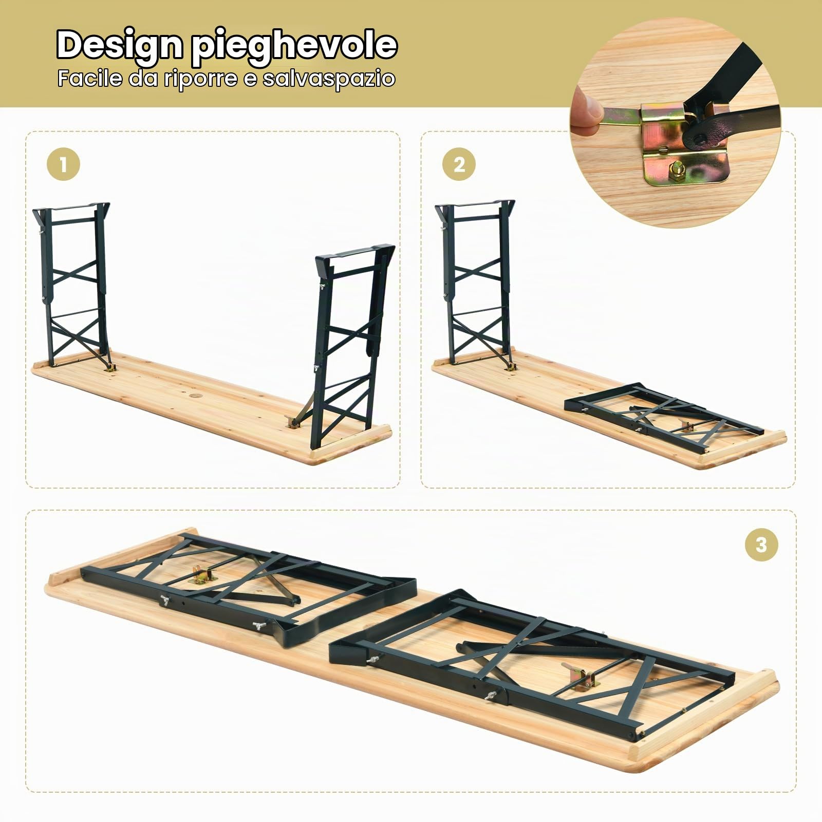 GIANTEX Tavolo Pieghevole per Birra e Feste, Altezza Regolabile 75 cm/105 cm, Lunghezza 168,5 cm con Foro per Ombrellone, Tavolo da Buffet e Bar per Terrazza ed Esterni