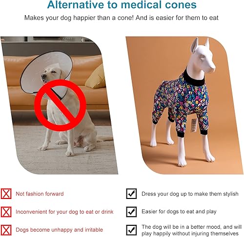 Miniatura 6 de LovinPet Pijama gigante para perros  Pijama ligero para mascotas, tejido elástico ligero, estampado de flores hawaianas, mameluco para perros