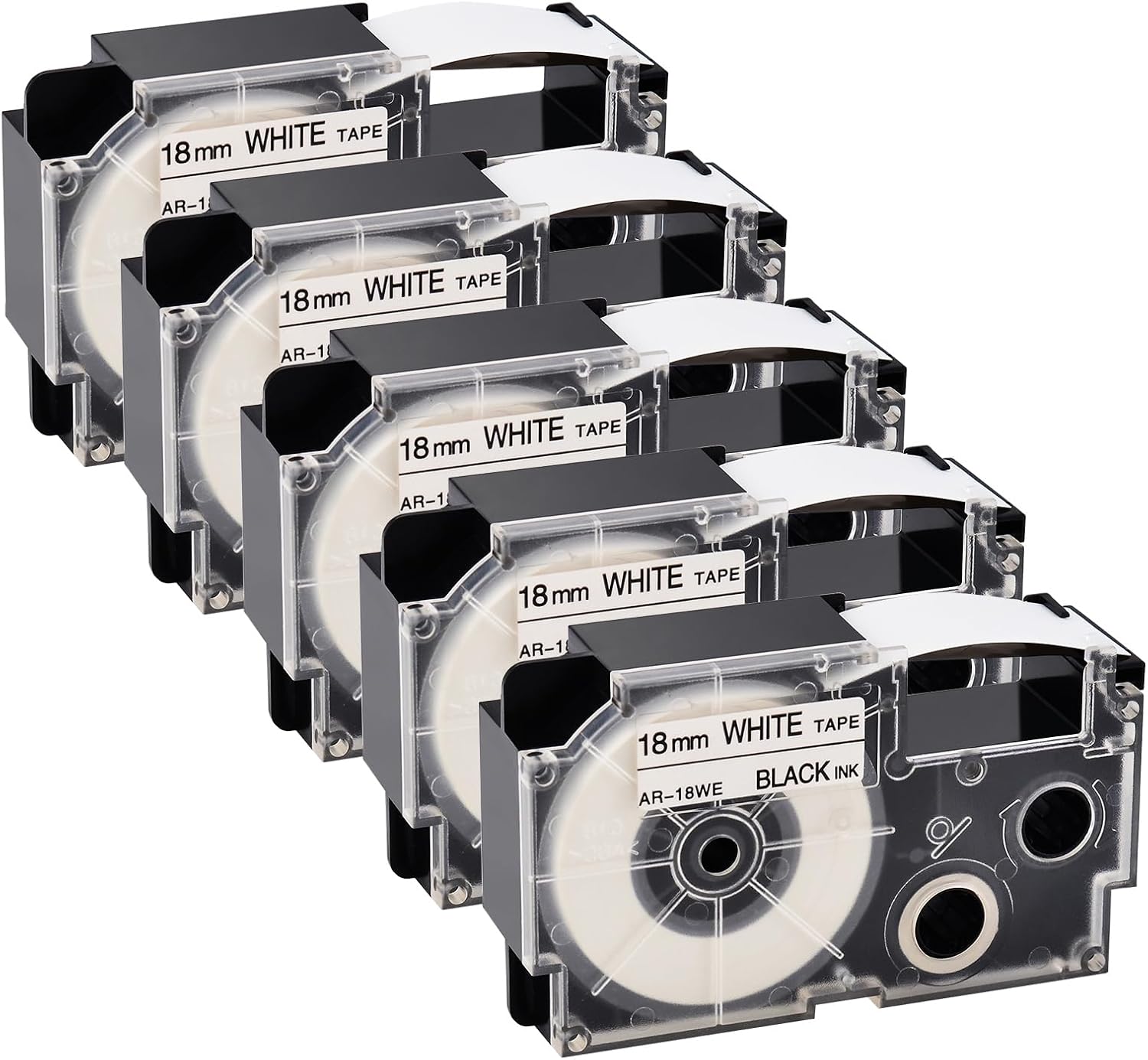 GREENCYCLE 5PK Compatible for Casio Label Maker Tape XR-12WE XR-12WE2S 12mm 1/2" Black on White Label It for EZ Label Maker KL-60 KL-100 KL-120 KL-430 KL-750 KL-780 KL-820