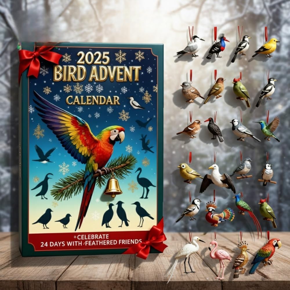 Bird Advent Calendar 2025, 24 Days Christmas Countdown Calendar with 2D Flat Acrylic Bird and Parrot Charms, Collectible Ornament Set for Nature Lovers, Elegant Holiday Décor Gift (Bird_01)
