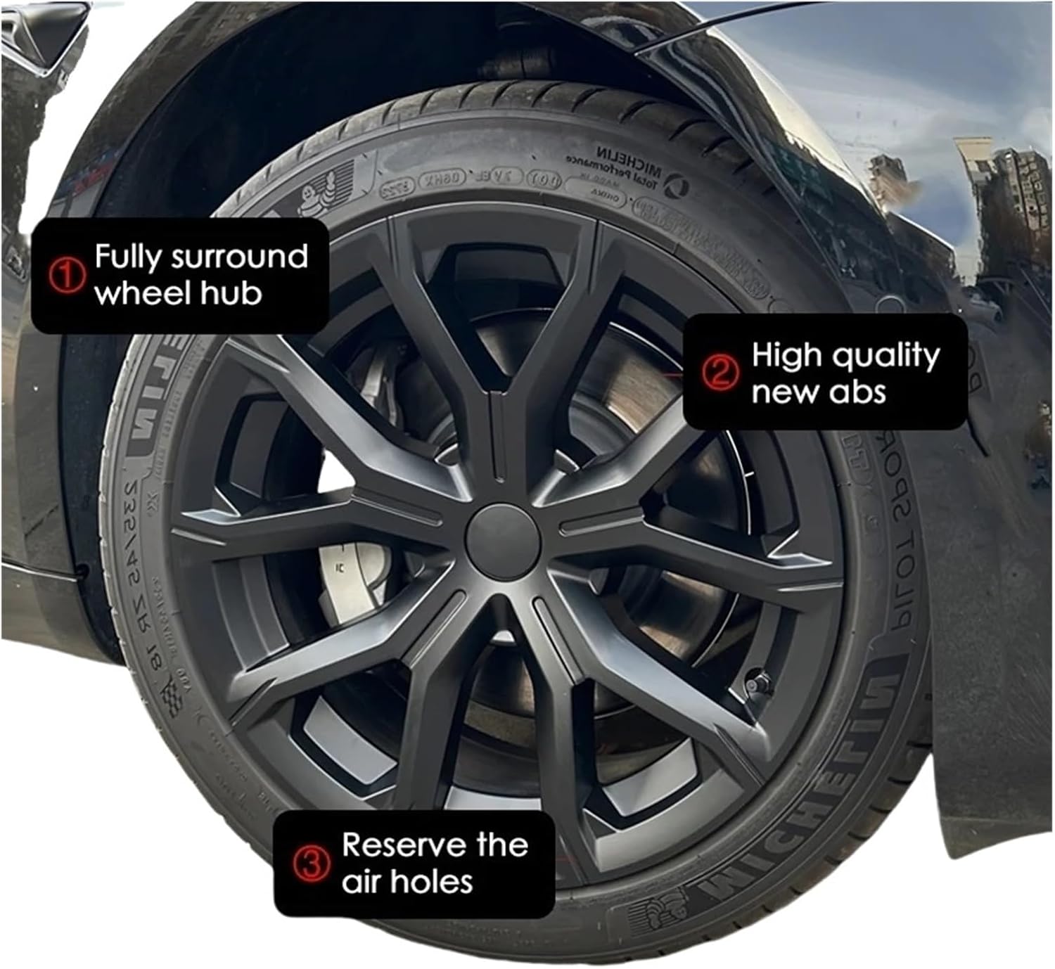 4PCS HubCap Compatible for Tesla Model 3 18 Inch Wheel Cap Automobile Hub Cap Full Rim Car Replacement Cover Accessories Wheel Parts 2023