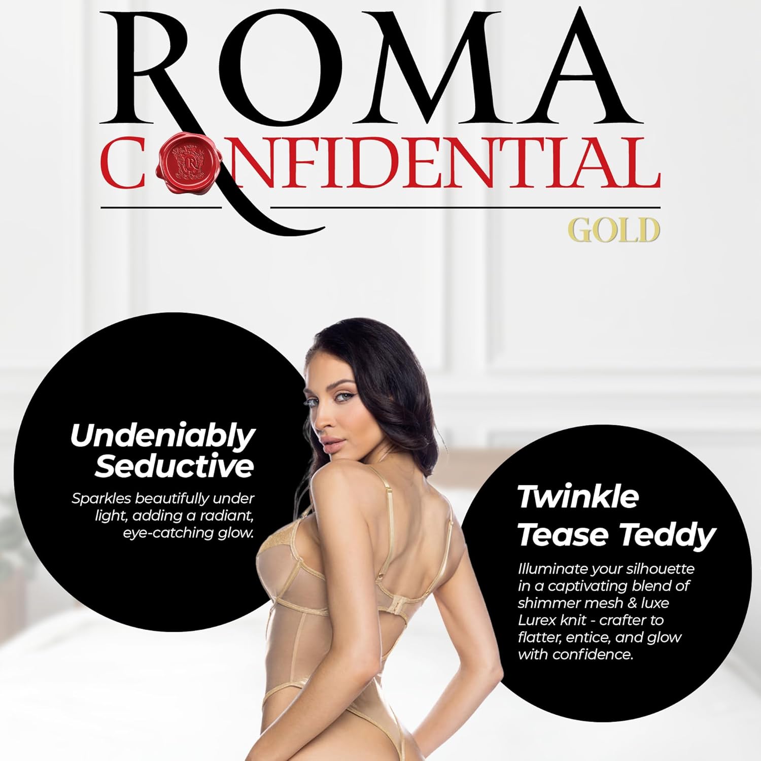 Sexy Lingerie For Women Roma Twinkle Tease Teddy Lingerie Metallic Shimmer Mesh Bodysuit with Underwire Balconette Cup