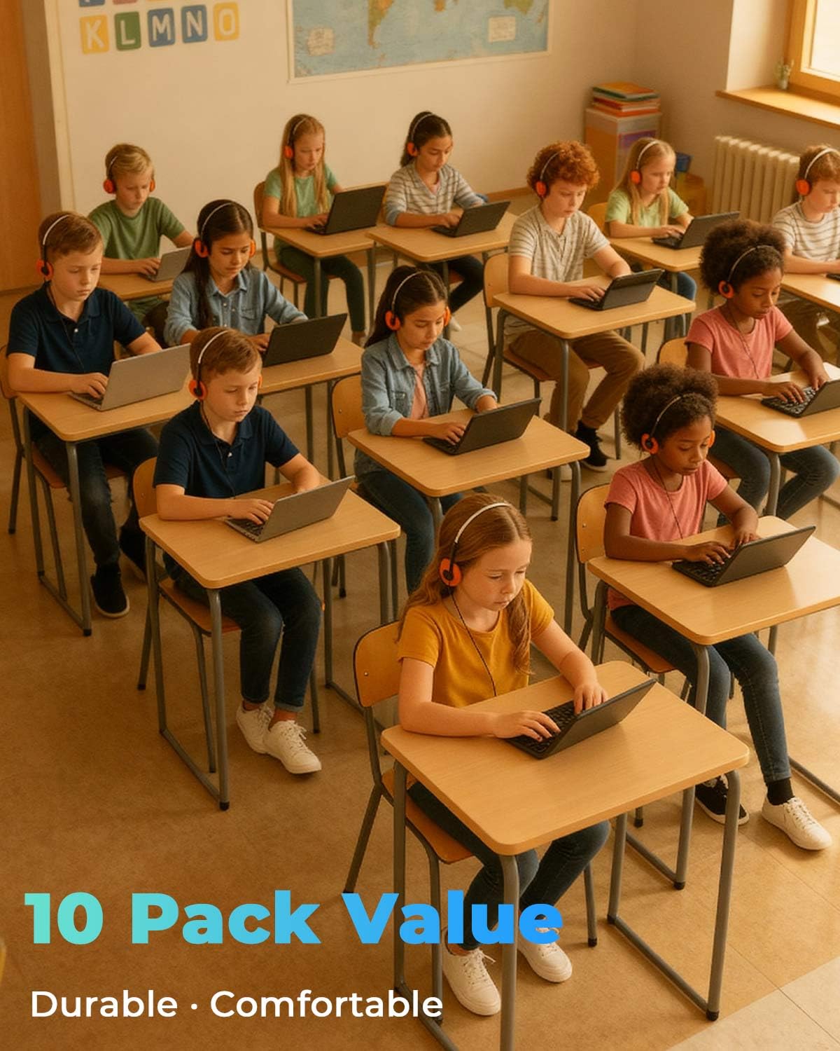 Confezione da 10 cuffie per studenti scolastici, cuffie sfuse con jack da 3,5 mm, comodi cuscinetti morbidi, archetto regolabile, cavo anti-groviglio da 1,2 m, per computer, tablet e laptop