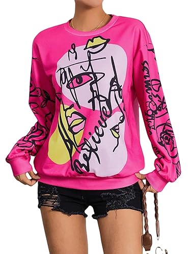 WDIRARA Women's Figure Graphic Print Sweatshirt Round Neck Long Sleeve