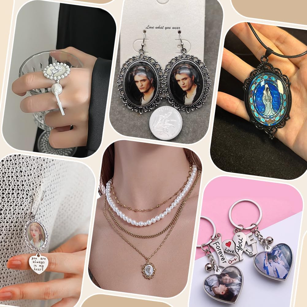 PH PandaHall 60pcs Pendant Tray Kit, 30pcs Oval Pendant Blank Bezels Antique Bronze Trays Bases, 30pcs 25x18mm Clear Glass Cabochons for Wedding Bouquet Graduation Cameo Memorial Photo Charm - Image 5