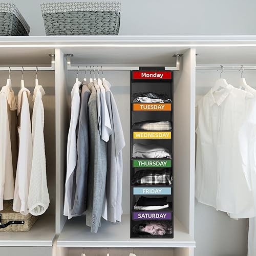 Miniatura 7 de Organizador semanal de ropa con 6 estantes para niños, organizador colgante para niños y adultos, estantes plegables para armario, de lunes a