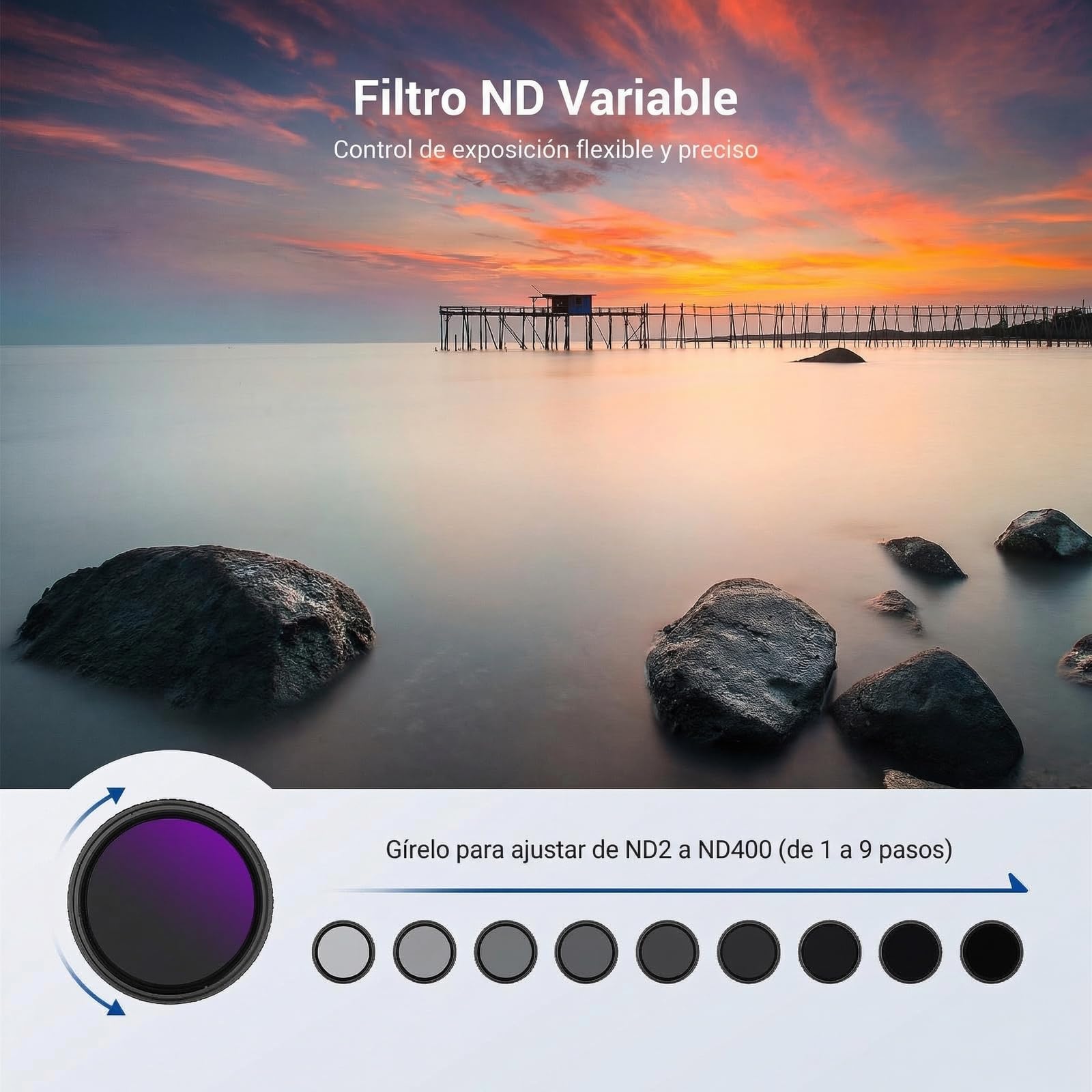 NEEWER 77mm Variable ND + CPL + UV Filtro Kit (3 Pack), Multicapa Densidad Neutra (ND2-400) Polarizador Circular Filtro Objetivo Cámara, Accesorios de Fotografía con Estuche Transporte y Tapas Lentes