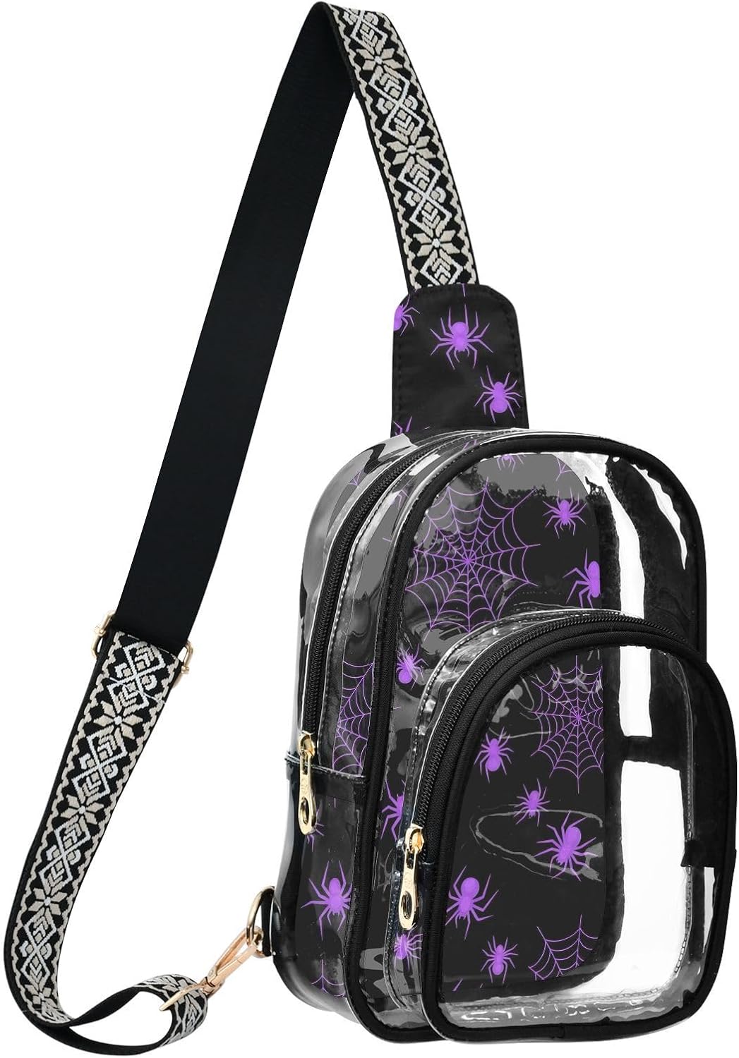 GAIREG Purple Cobwebs Clear Stadium Bag for Unisex | Adjustable Clear Crossbody Bag, Unisex & Taller Wearers, Transparent Sling, All-Day Comfort