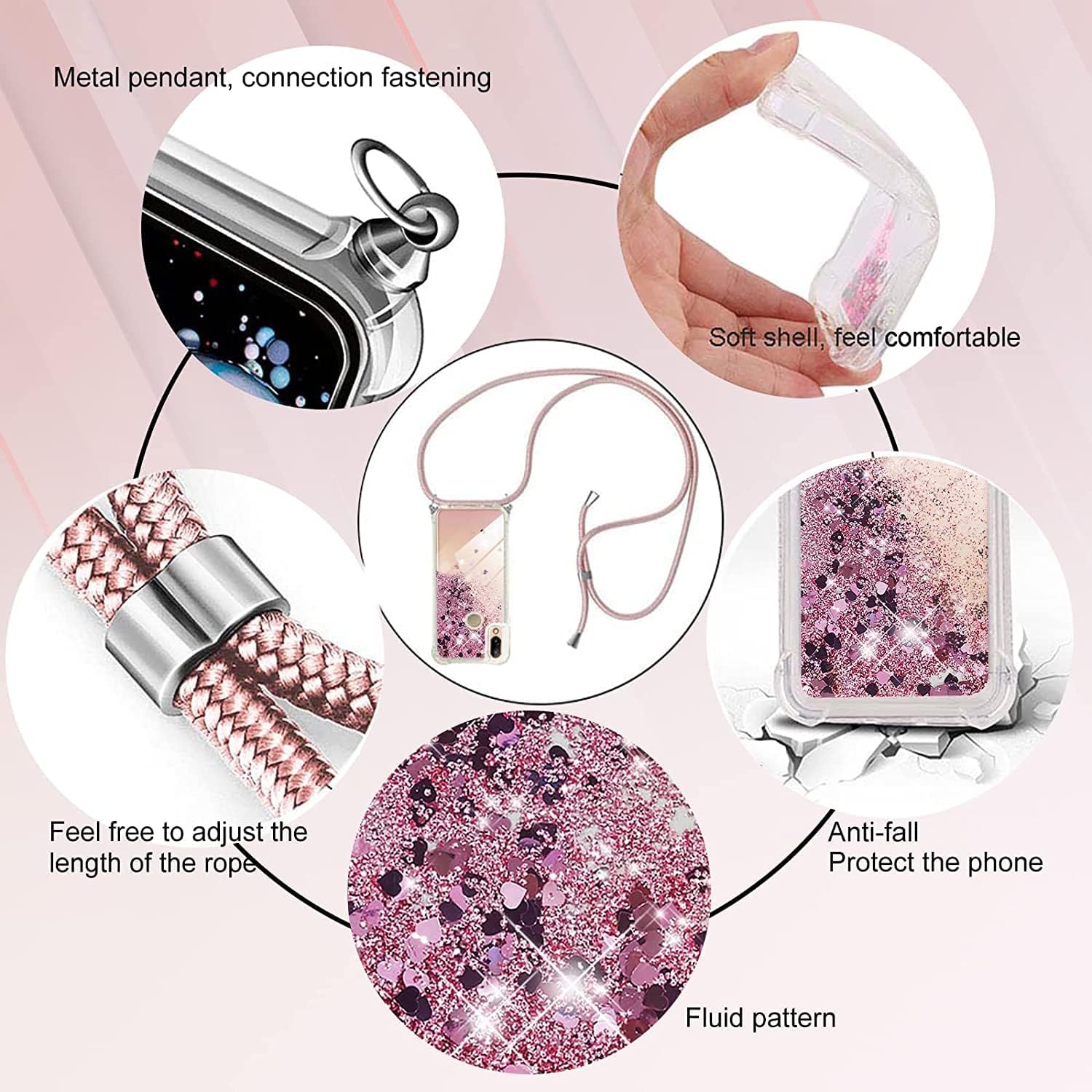 Detaily puzdra na telefón a retiazka