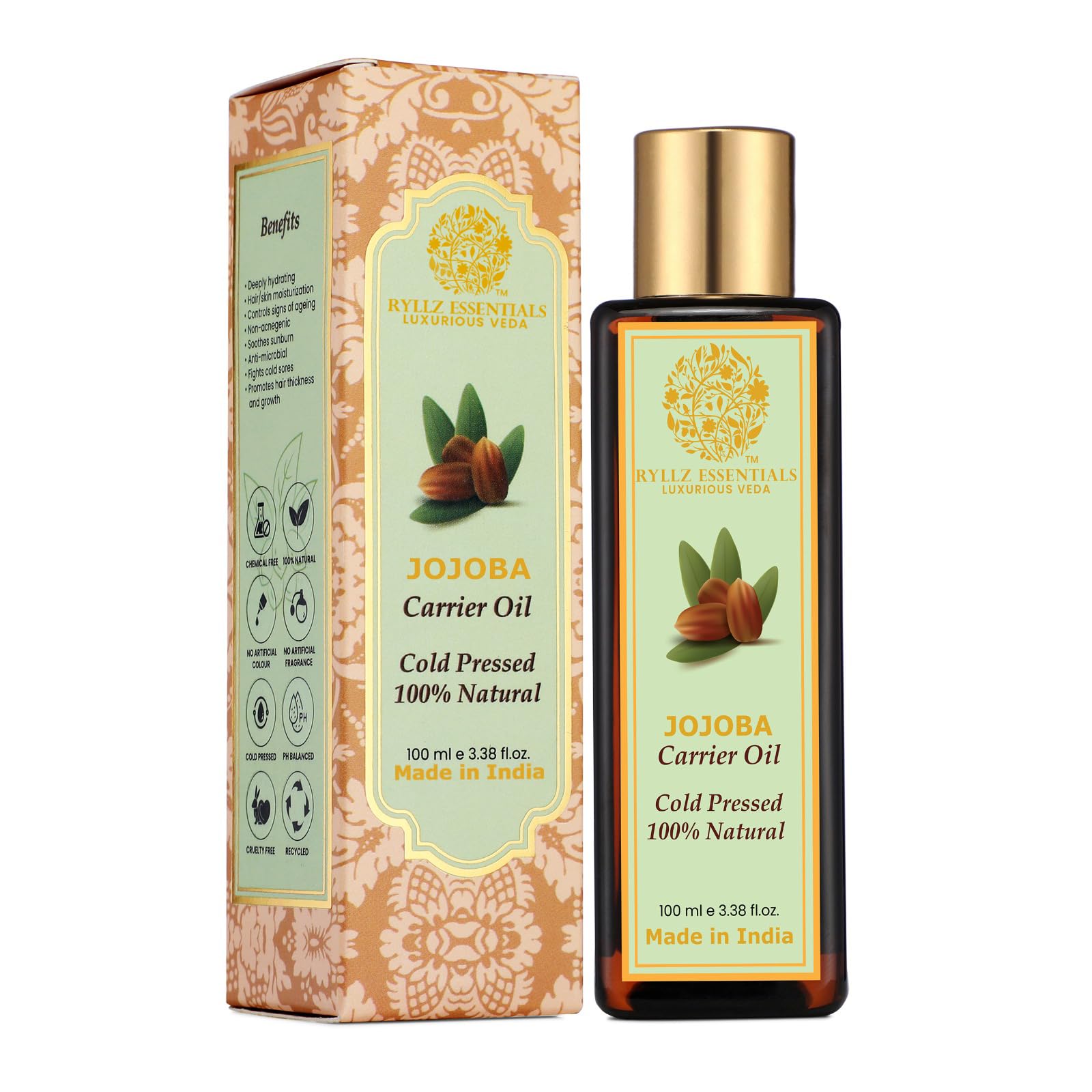 Jojoba Carrier Oil | For Hair Growth, Moisturizing Skin & Makeup Primer | 100% Pure & Natural | Cold Pressed & Extra Virgin Oil | 100ml