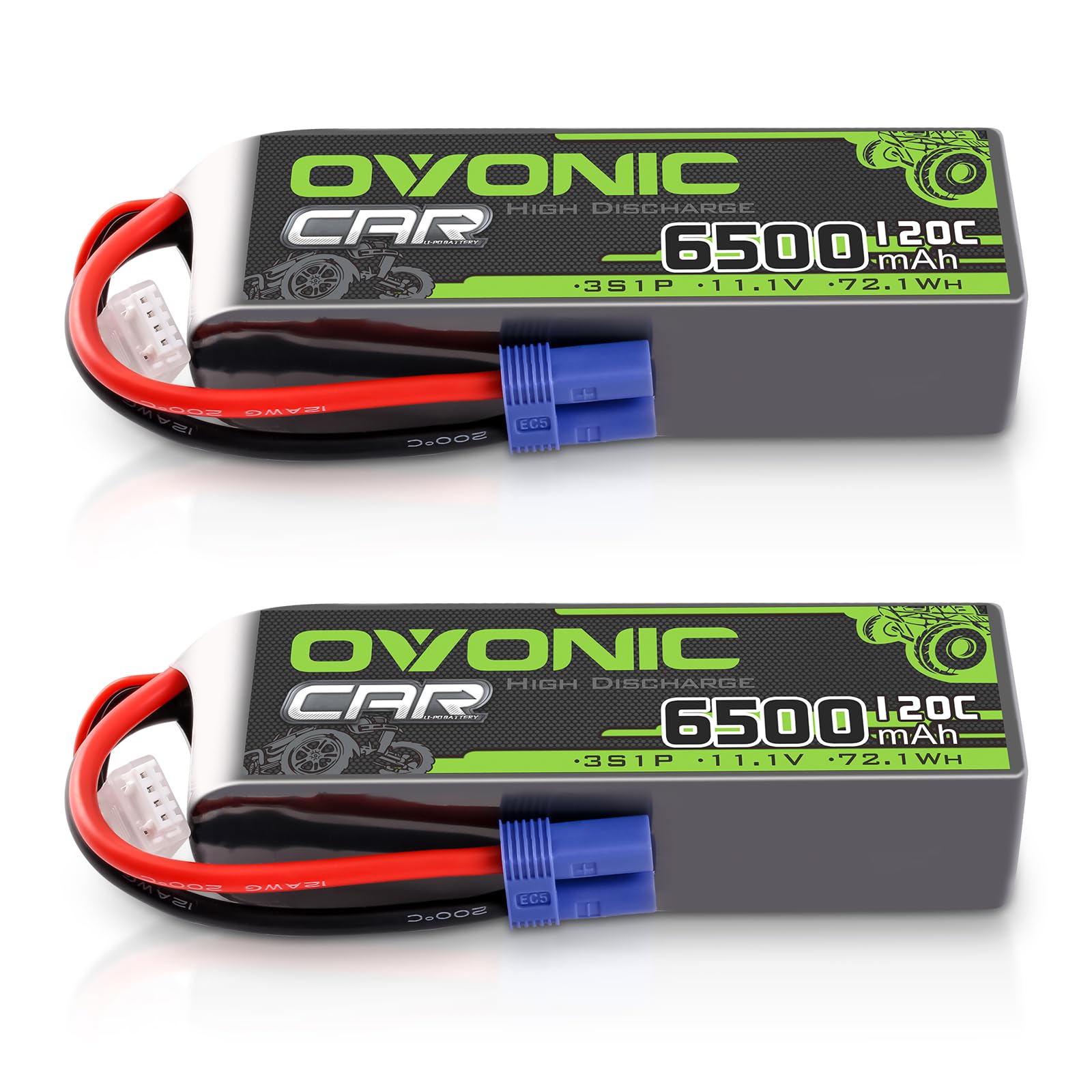 OVONIC 3s Lipo Batería 11.1V 6500mAh 120C con Conector EC5 Batería Lipo para RC Coche Truck Truggy Quadcopter Helicóptero Camión Barco Avión (2PCS)
