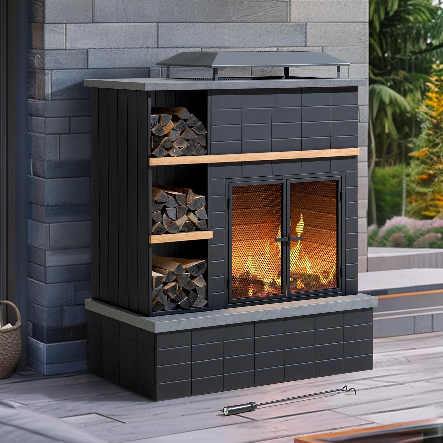 Sunjoy 42 in. Aukland Wood Burning Fireplace, Steel Outdoor