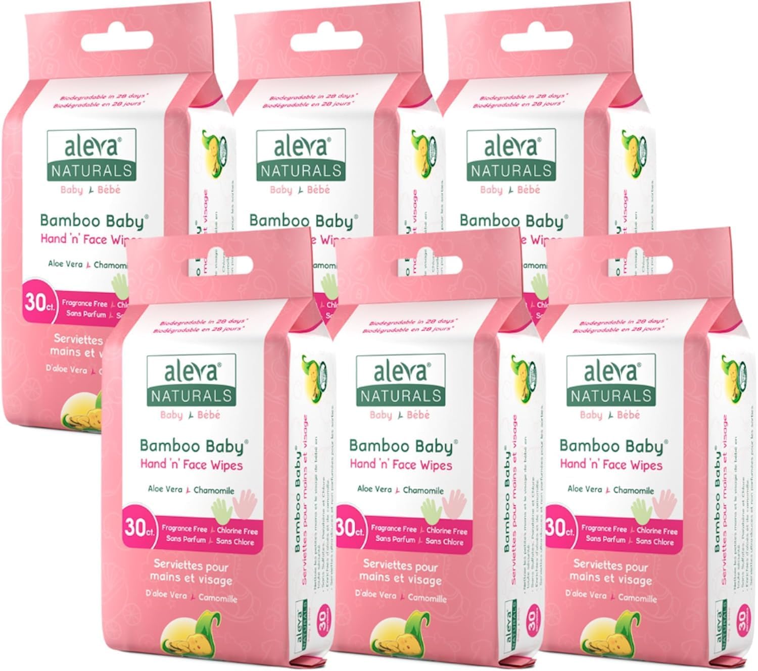 Aleva Naturals Bamboo Baby Hand and Face Wipes - Natural and Organic Ingredients, Cleans and Moisturizes, Extra Strong, and Ultra Soft - Economy Pack- 30ct X 6= 180 Count, Unbleached