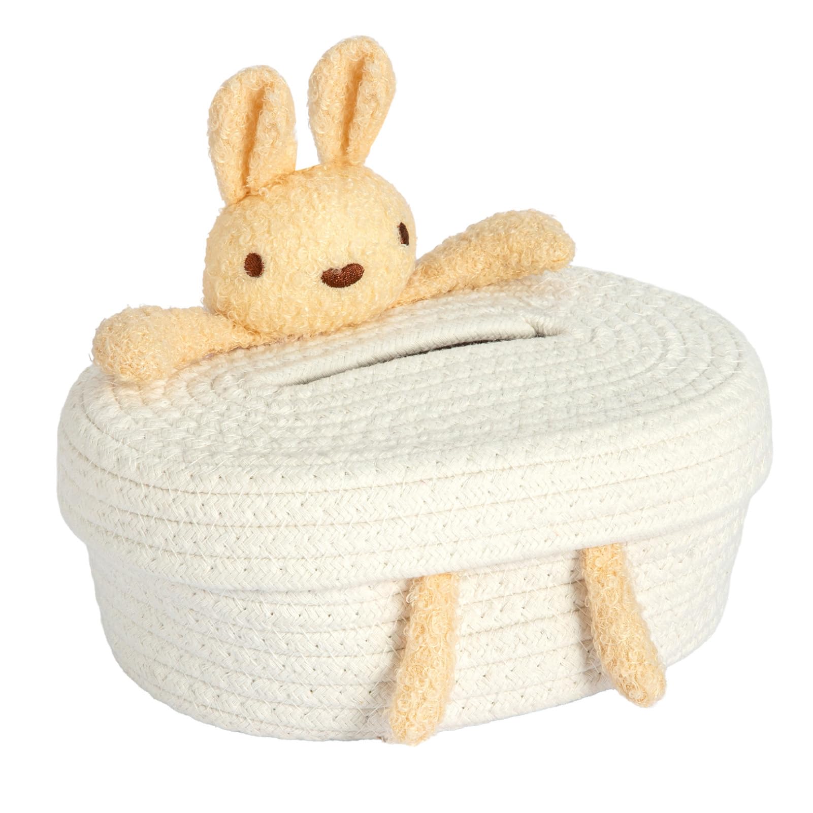 M.J COMFY-LIFE Woven Tissue Box Cover Handwoven Cotton Rope Tissue Holder for Home Decor Breathable Napkin Dispenser Storage Box for Living Room Bedroom Coffee Table Farmhouse Style (Rabbit)