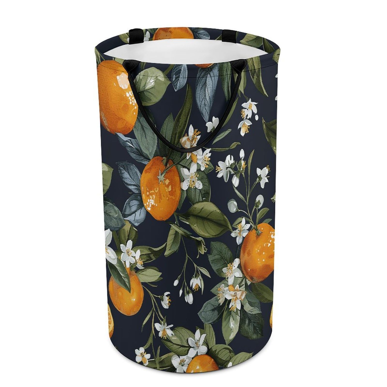 Panier à linge orange et fleurs blanches au design floral unique